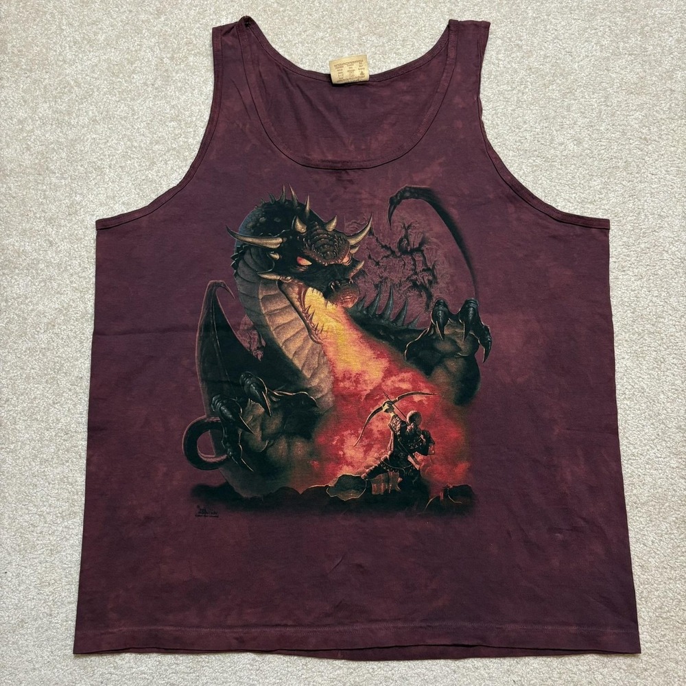 Vtg The Mountain Shirt Mens 2XL Red Dragon Slayer Fantasy Tank Sleeveless Tee 05